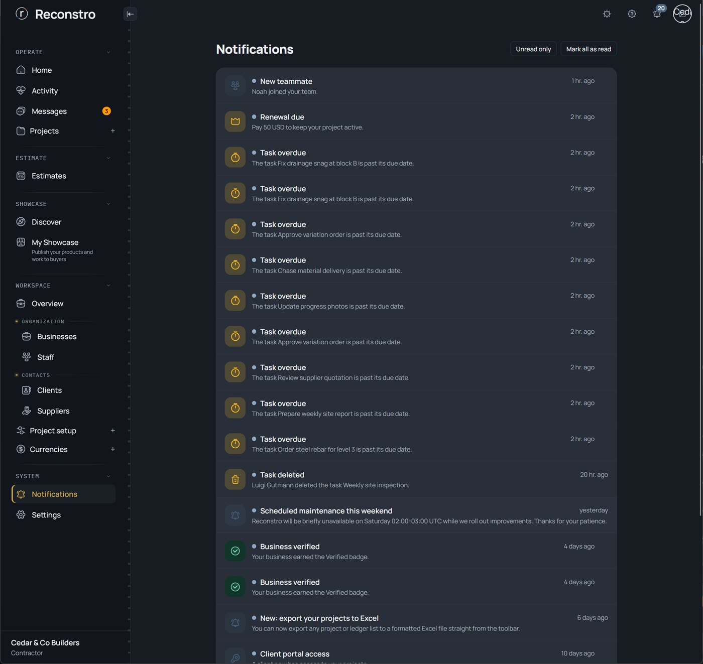 The notifications centre