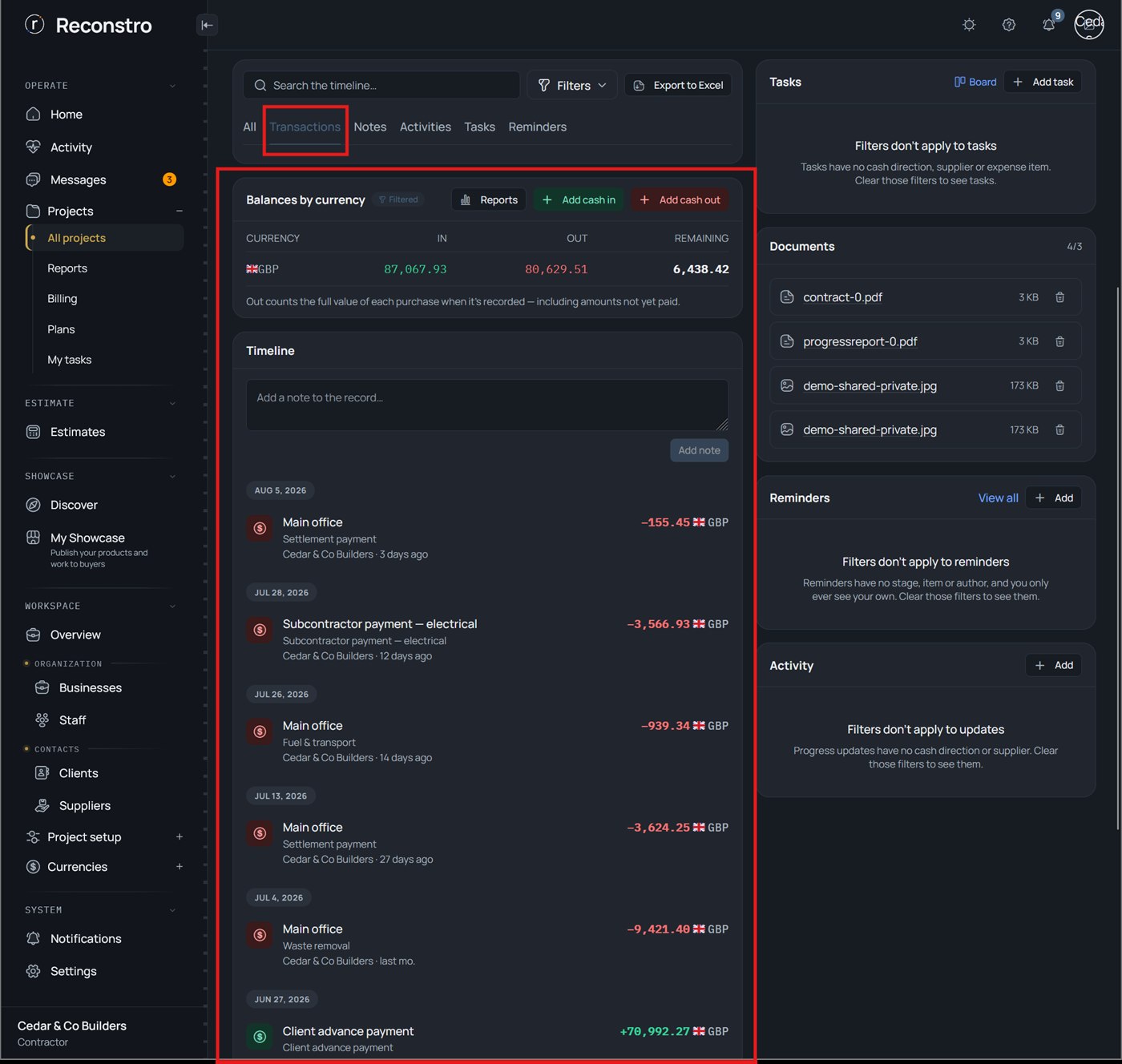 Project money timeline