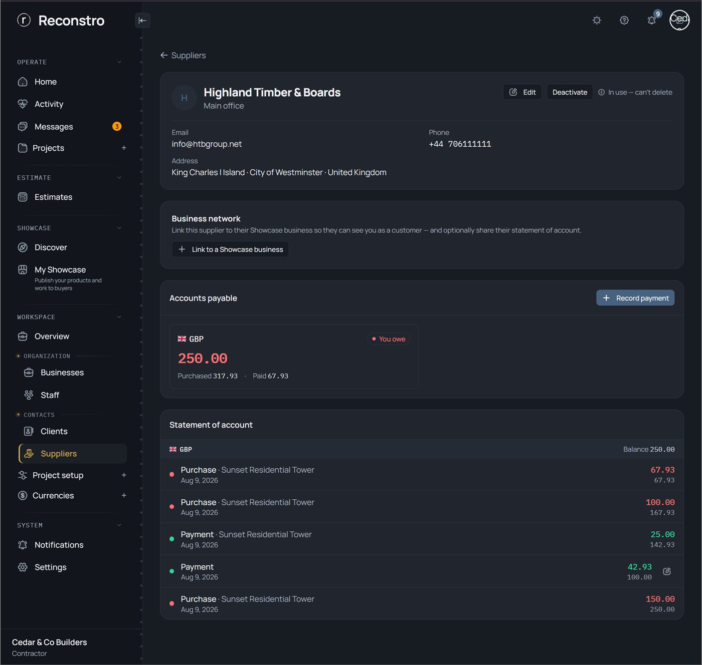 Supplier statement and payments